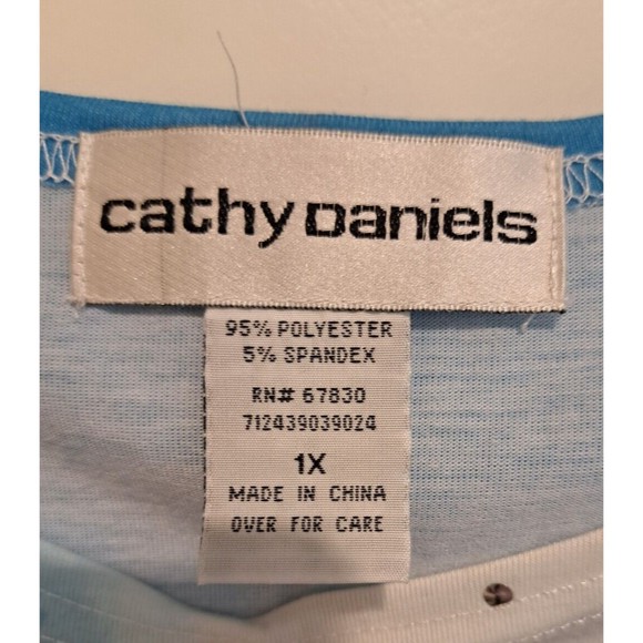 NWT Cathy Daniels T-shirt Womens Size 1x Sequin Palm Tree Short Sleeve Blue - Picture 3 of 6